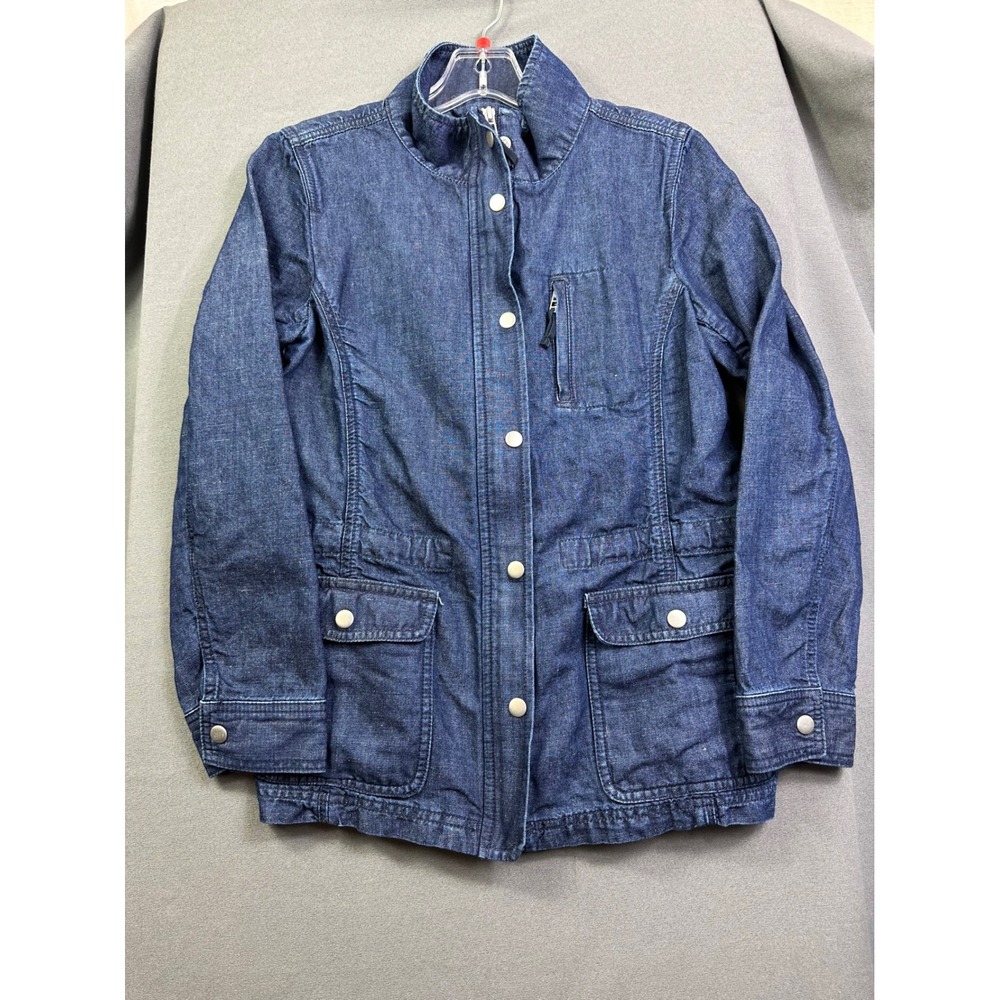 Talbots Womens XS‎ Denim Field Jacket Indigo Blue Utility Utility Zip Snap Front